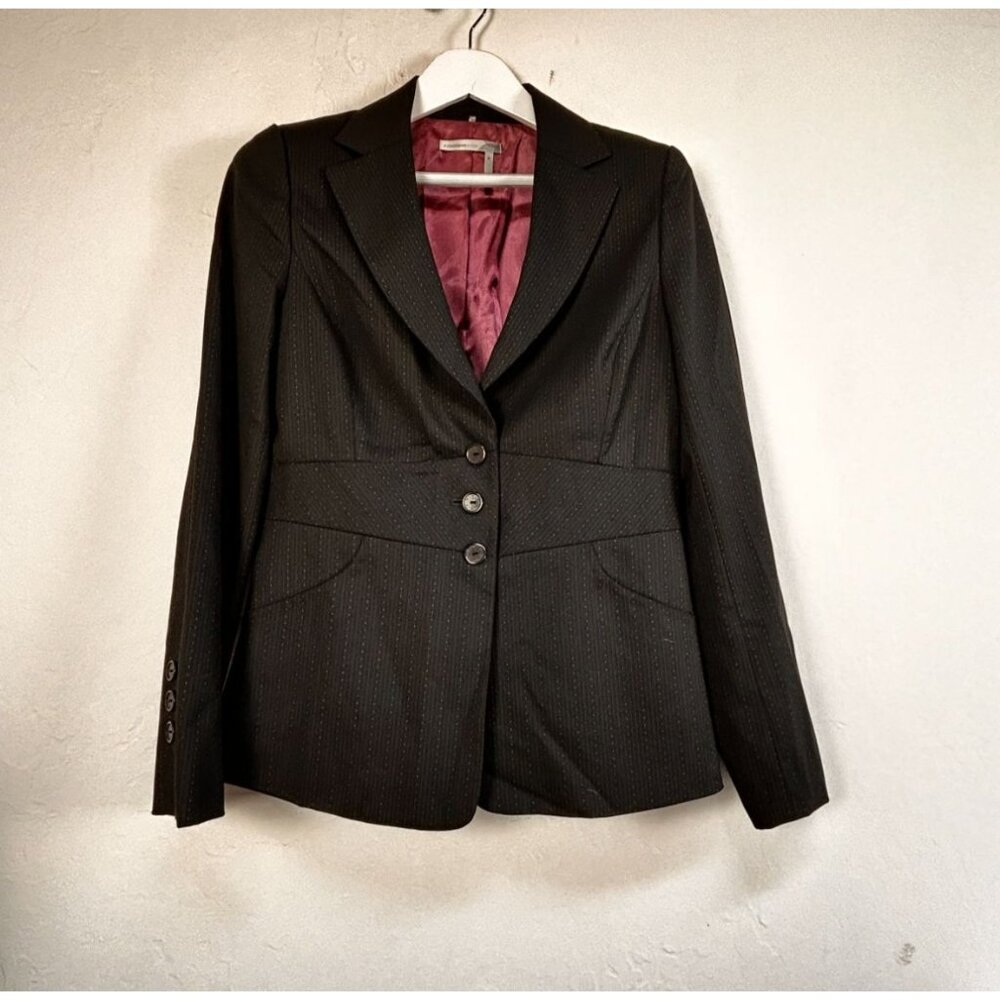 Classiques Entier Women’s Black Pinstripe Blazer Jacket Size 8 Stretch Lined